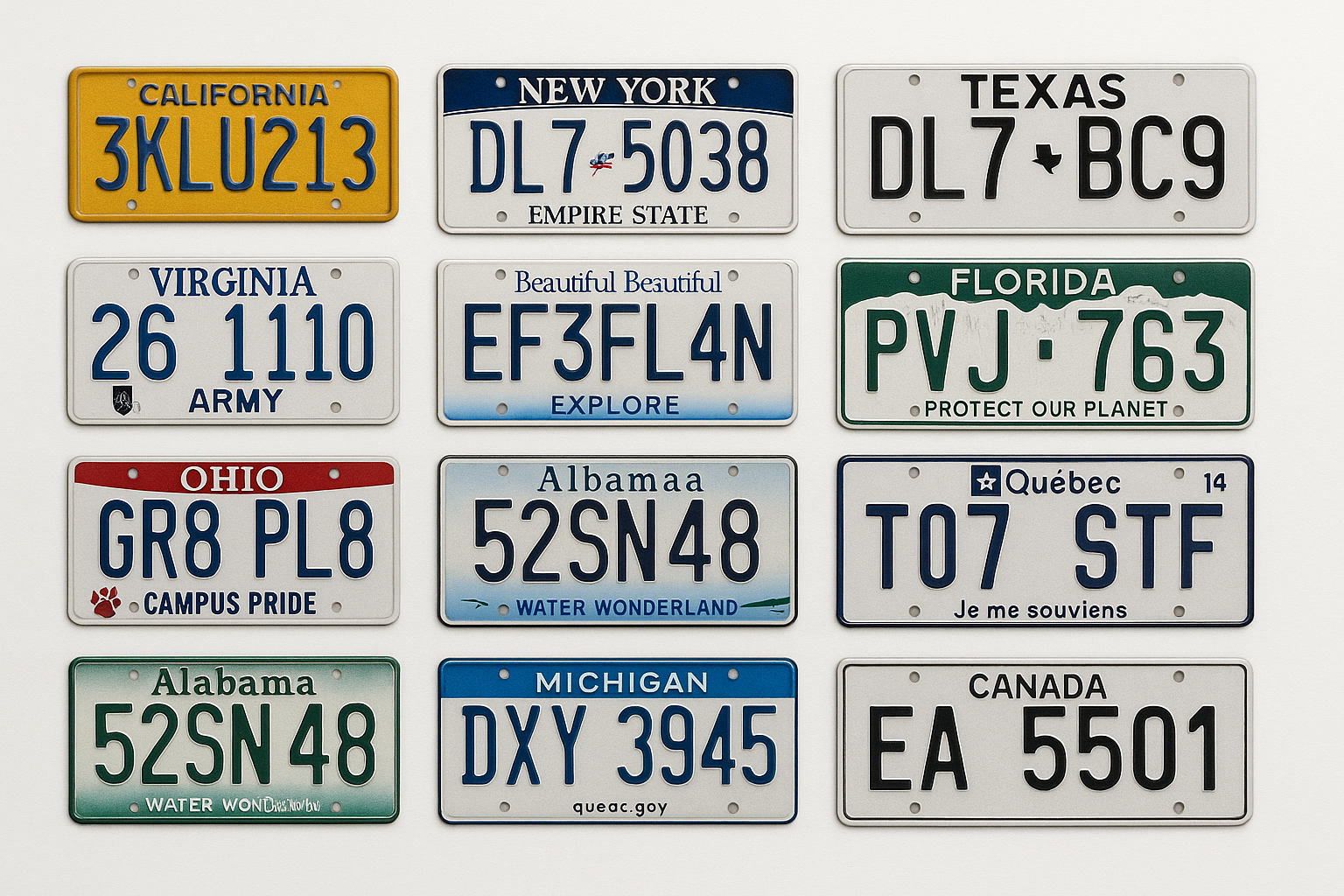 Different type of license plates