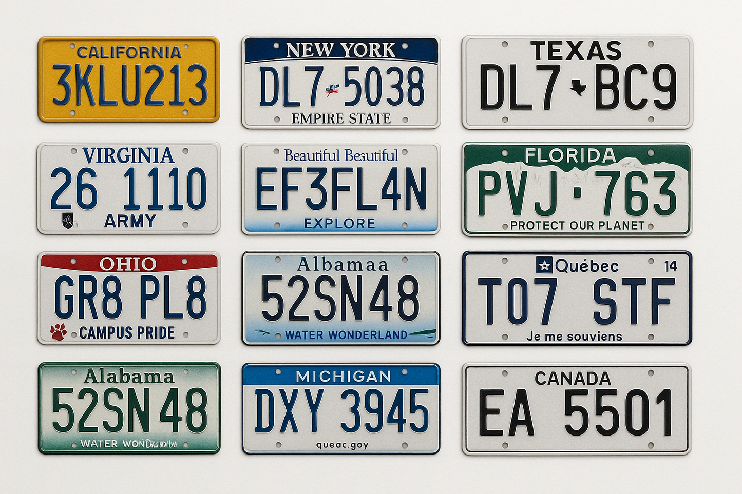 Different type of license plates