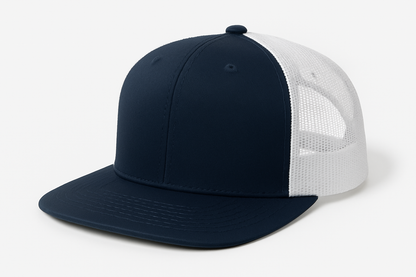 flat bill hate with front navy blue and white back snap back