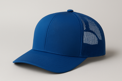 solid blue trucker hat